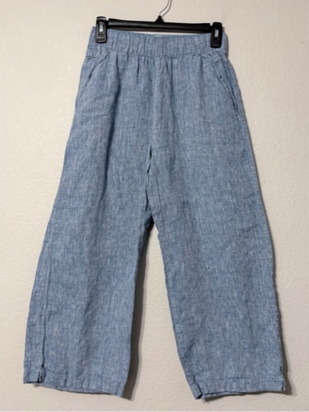 Cynthia Rowley Classic Blue Linen Wide-Leg Pants Side and Back Pockets Elastic